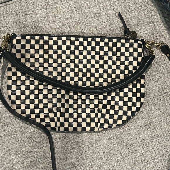 Clare V Petit Moyen Black/Cream Woven Checker crossbody/ shoulder bag - Picture 4 of 13